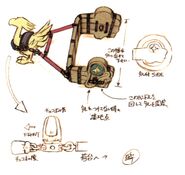 Concept art of a chocobo cart used to move barrels.