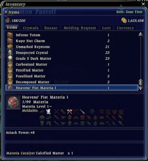 FFXIV Materia menu