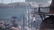 Aerith hanging from the ledge from FFVII Remake