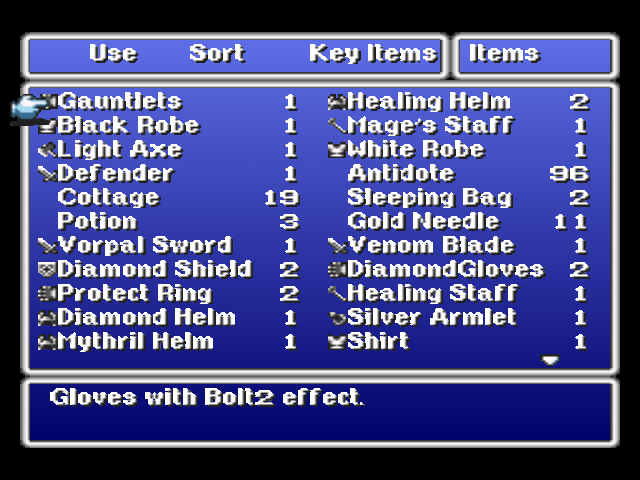 Final Fantasy 1: Magic Items · All usable equipment