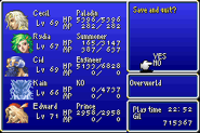 FFIV GBA Quicksave Menu.png (6 KB) Quicksave in the GBA version.