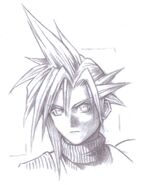 Uncolored sketch of flashback Cloud's menu portrait.