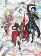 Artwork of Fina, Rain and Lasswell by Yoshitaka Amano from Final Fantasy Brave Exvius.