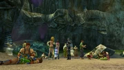 Tourists outside the Cavern of the Stolen Fayth in Final Fantasy X-2.