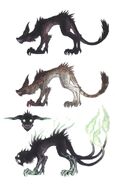 Jackals, including undead/demon jackal w/ facial profile.