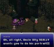 Ultros wanting Relm to draw his portrait (SNES).