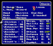 The Equip menu in the SNES version.