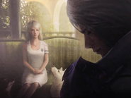 Artwork of Lunafreya with Ravus and her dogs.