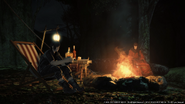 Noctis and the Warrior of Light camping in Final Fantasy XIV