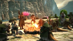 Nu Mou with player gatherers in Lydha Lran.