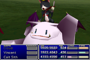 Cait Sith using an item on an ally in Final Fantasy VII.