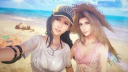 Home Wallpaper Say Cheese! from FFVIIEC.png (1.77 MB) Tifa and Aerith taking a selfie with Red XIII on the background.