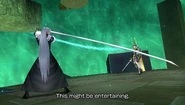 Sephiroth facing the Warrior of Light in Dissidia Final Fantasy.
