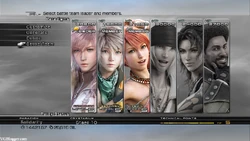 Party selection screen in Final Fantasy XIII.