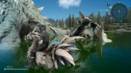 Swimming next to a Catoblepas from FFXV