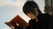 Noctis lê o Caderno dos Amantes.