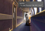 Selphie and Squall on a train.