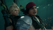 Cloud and Wedge talk while parachuring from FFVII Remake