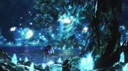 Yuna and Tidus together in the Macalania Woods.