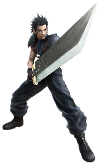 Zack with the Buster Sword and a new haircut.