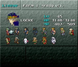 Final Fantasy VI party selection screen (SNES).