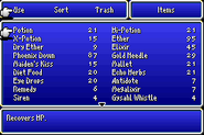 Item menu in the GBA version.