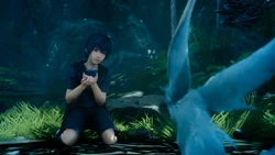 Noctis communicates with Carbuncle via a smartphone.