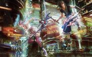 A promotional poster featuring Serah and Noel in Academia 400 AF.