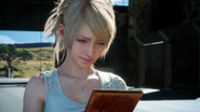 Lunafreya holds the notebook.