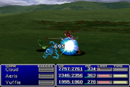 Aerith using Deathblow in Final Fantasy VII.