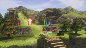 Hub with Warp Crystals and Exit Gate.