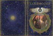 On the cover of the Cosmogony books, Bahamut gives a king a crystal.