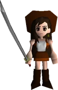 Tifa's field model holding the Masamune in Final Fantasy VII.