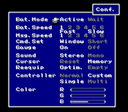 The Config menu for the SNES version.