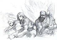 Concept art of the promo art featuring Laguna, Kiros, and Ward.