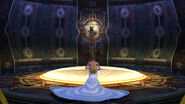 Yuna prays in the Chamber of the Fayth.