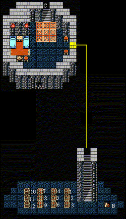 Saronia Castle's main tower first floor and treasure room (NES).