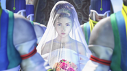 Yuna em um vestido de casamento.