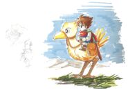 Concept art of Bartz riding Boco for the Final Fantasy V box cover.