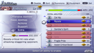 Abilities menu