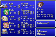 Tela de formação da party em Final Fantasy IV Advance.