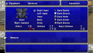Equipment menu in the PSP version.
