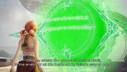 Vanille reads the runes at Oerba.