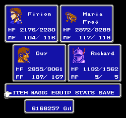 Maria as a toad in the menu of Final Fantasy II (NES).