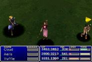 Aerith using an item on an ally.