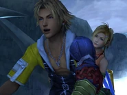 Tidus und Rikku auf einem Schneemobil, auf dem Weg zu Yuna