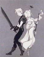 Artwork von Yoshitaka Amano mit Cloud und Aerith