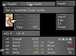 Der Effekt eines Zaubers auf einen Statuswert wird während der Auswahl angezeigt.