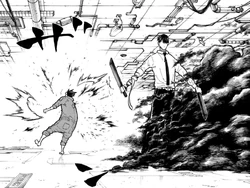 ...and slashes his opponent.