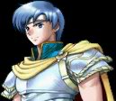 Runan's unused portrait as a Knight Lord with blue hair.